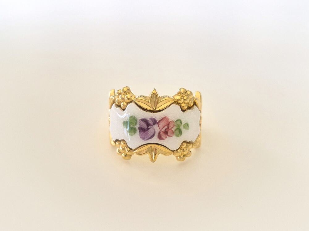 Vintage Gold Plated Victorian Style Enamel Roses Ring by Park Lane
